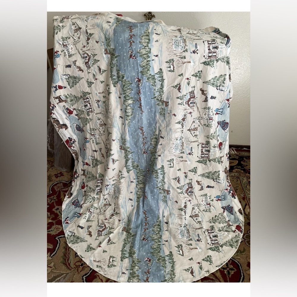 American Village Mid-Century Christmas Tablecloth 60” round